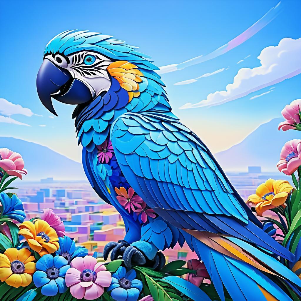 Vibrant Floral Blue Macaw Artwork