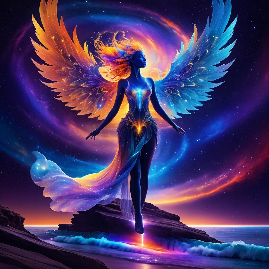 Celestial Angel at Cosmic Ocean Cliff