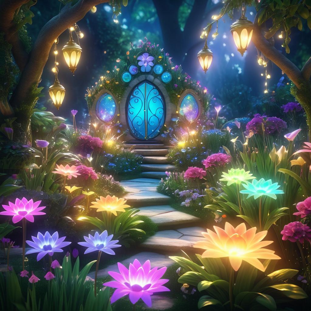 Enchanting Fairy Garden with Glowing Orbs