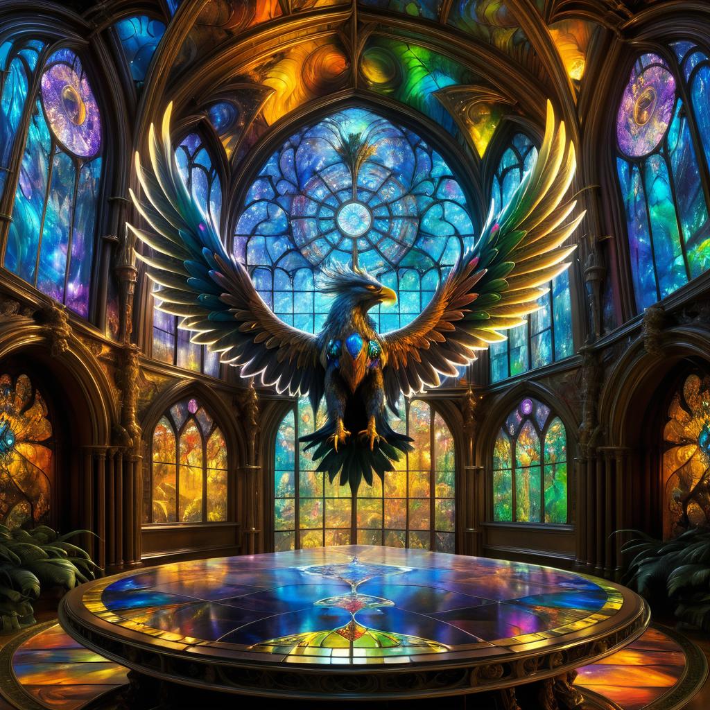 Majestic Griffin in Vibrant Fantasy Interior