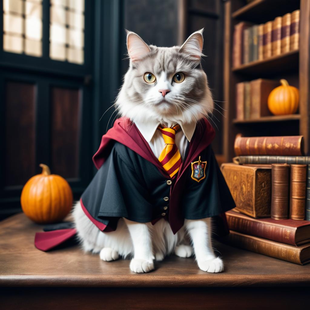 Whimsical Cat as Harry Potter Pose