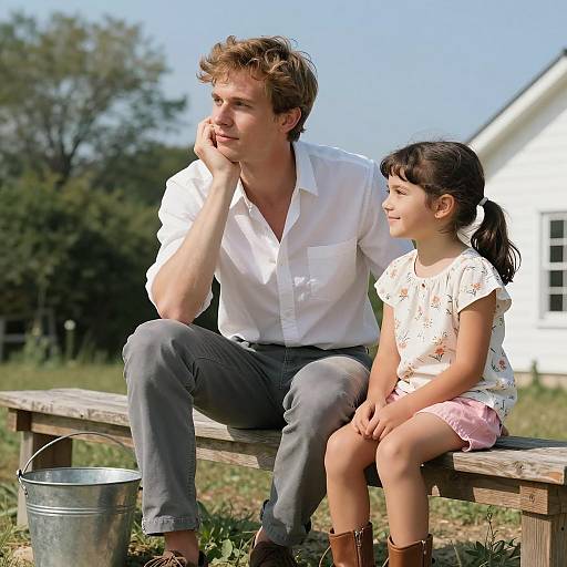 Father and Daughter Under Clear Blue Sky