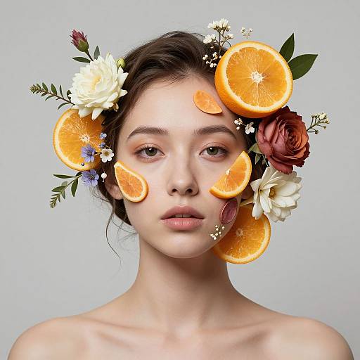 Surreal Woman's Floral Citrus Portrait