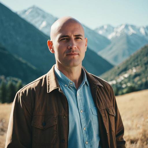 Man in Brown Jacket with Mountain Background