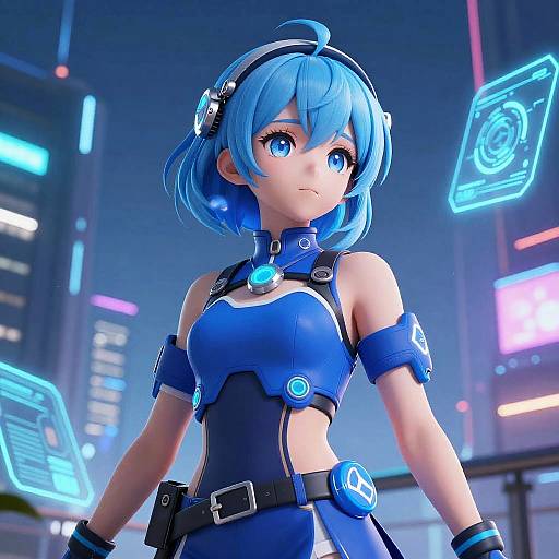 Futuristic Anime Girl in Cyberpunk City