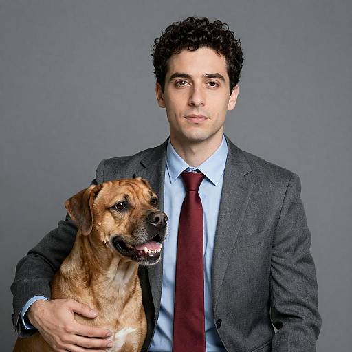 Man in Suit with Brown Dog