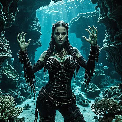Enigmatic Sea Witch in Underwater Cavern