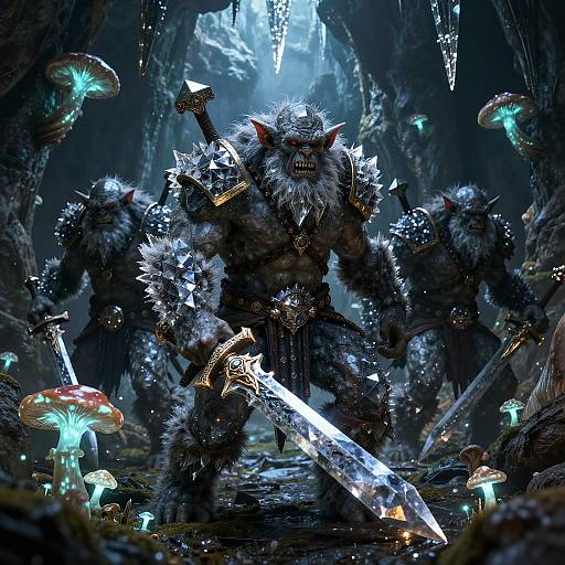 Fierce Troll Chieftain in Bioluminescent Cavern