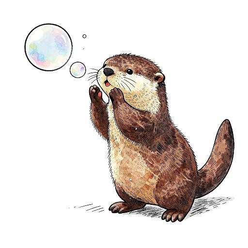 Whimsical Otter Blowing Bubbles Illustration