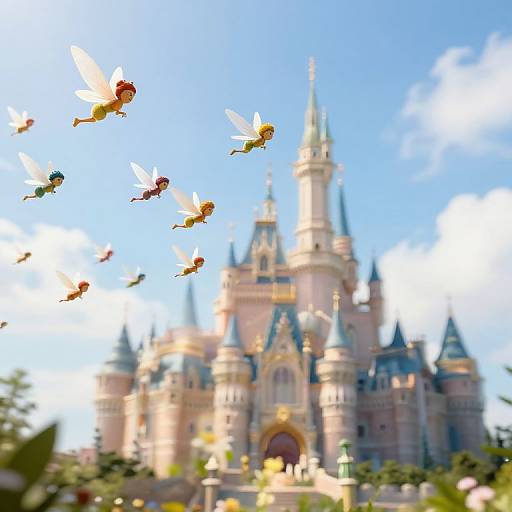 Fantasy Faeries Descending on Castle