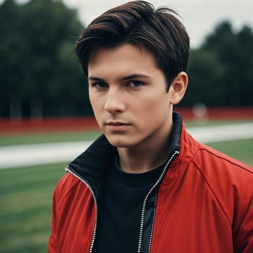 Young Man in Red Jacket Outdoors