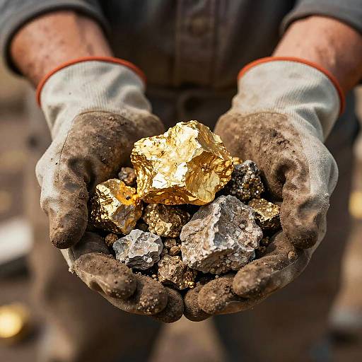 Close-Up of Gold Ore Hands