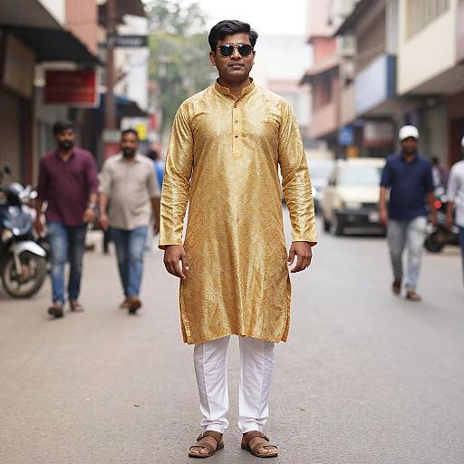 Man Wearing Golden Party Kurta