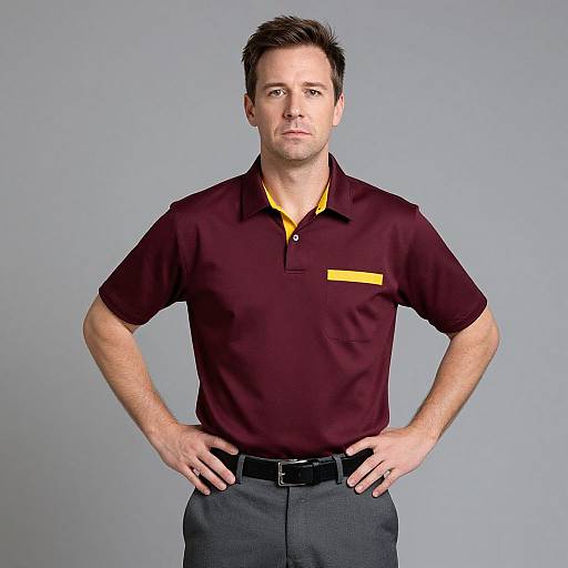 Confident Man in Maroon and Yellow Shirt