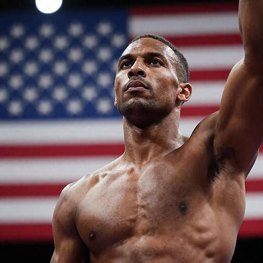 Muscular Black Man with American Flag Background