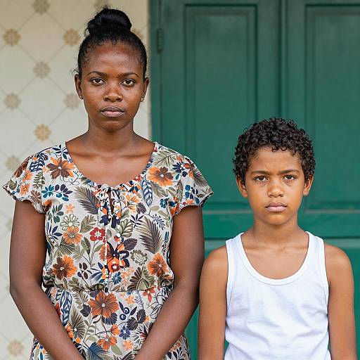 Serious Duo Against a Patterned Background