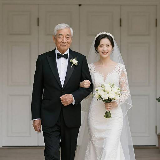 Bride and Elderly Man Walking at Wedding