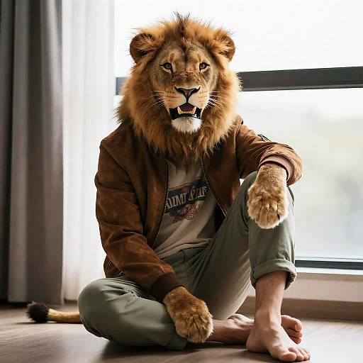 Exuberant Lionboy in Suede Bomber