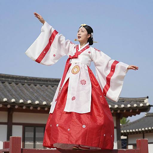 Korean Hanbok Elegance in Traditional Setting