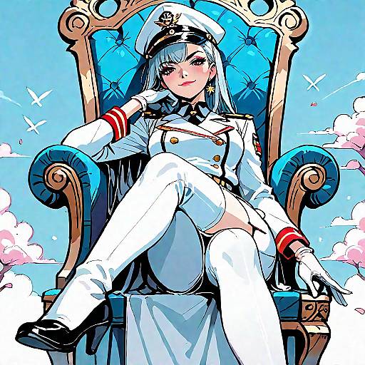 Smug Military Officer Sitting on Throne