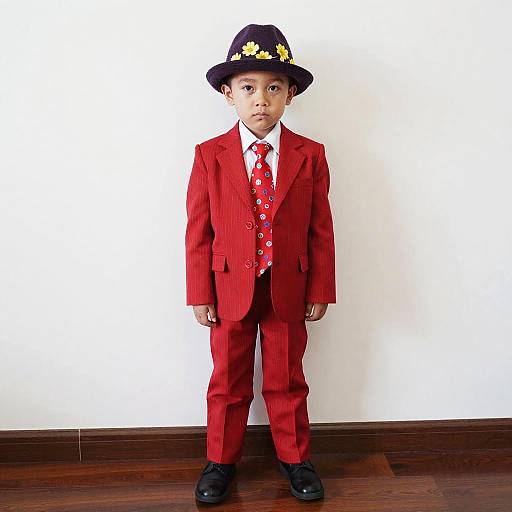 Young Boy in Vibrant Red Suit