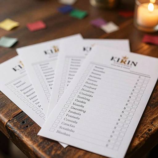 Photograph of three white, printed bingo cards with 