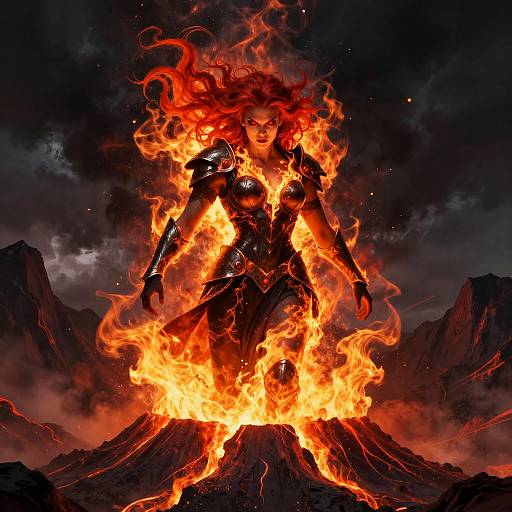 Fiery Woman Emerging from Volcano