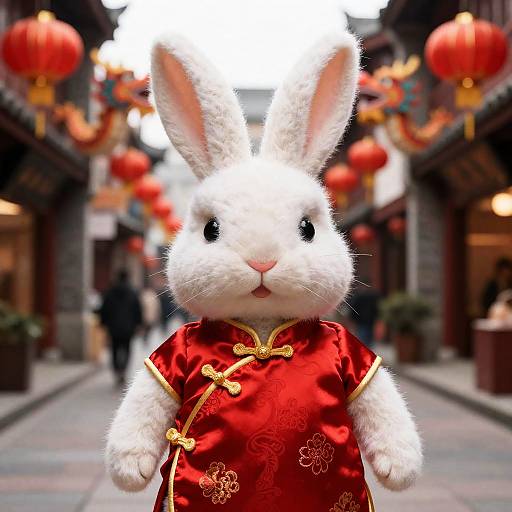Wool Rabbit in Traditional Chinese Dress