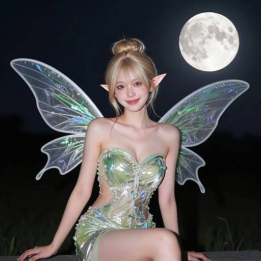 Moonlit Fairy in Green Strapless Dress