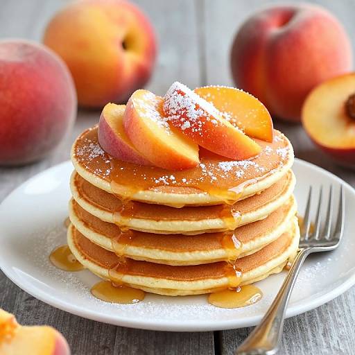 Golden Pancakes with Fresh Peaches