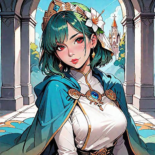 Serene Green-Haired Girl in Cathedral