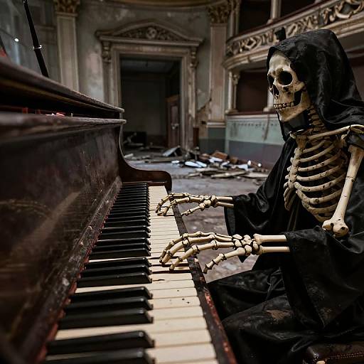 Skeletal Pianist in Abandoned Opera House