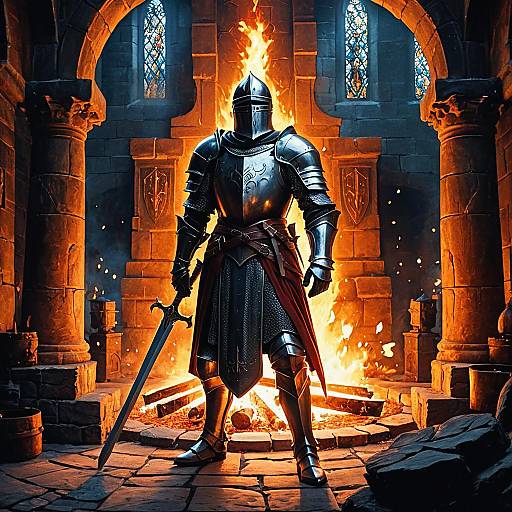Majestic Knight Standing Before Glowing Forge