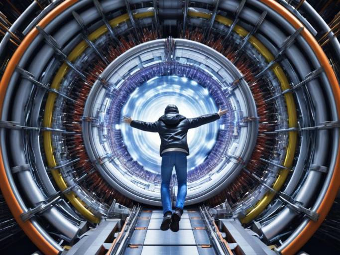 Person Standing in Futuristic Tunnel