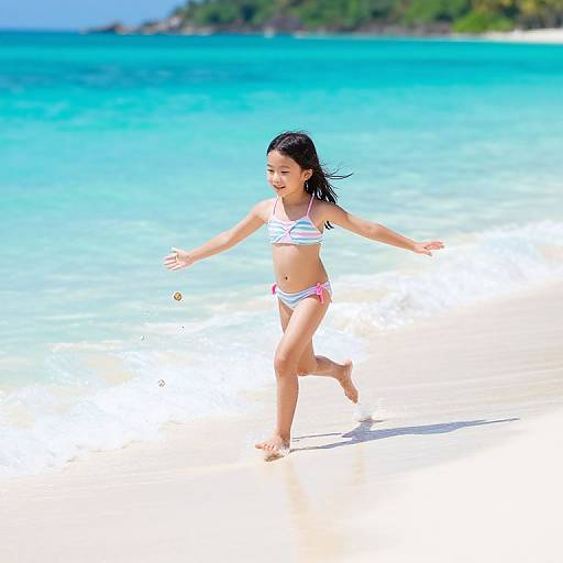 Little Girl Running on Tropical Shoreline