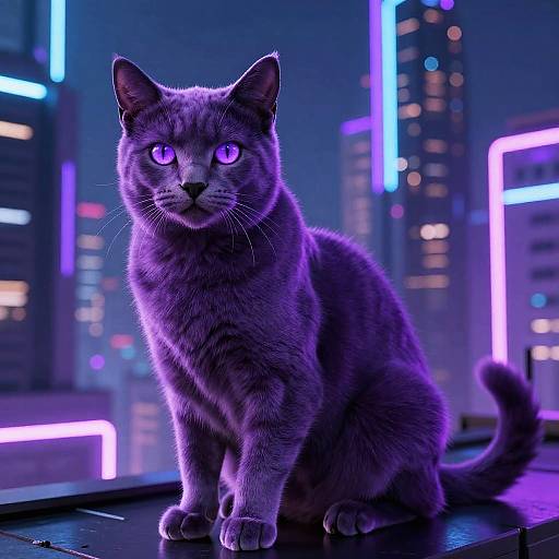 Majestic Purple Cat in Neon City