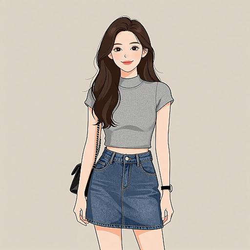 Chic Smiling Woman in Casual Outfit