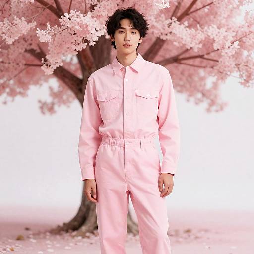 Man in Pink Jumpsuit by Tree