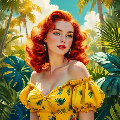 Retro Pin-Up Woman in Tropical Garden