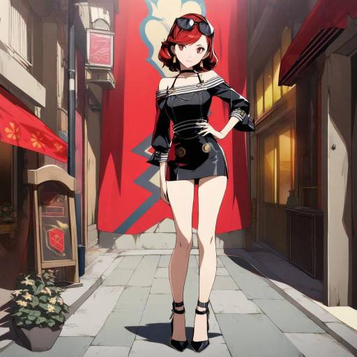 Stylish Girl in Bustling Street Scene