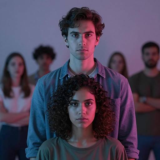 Serious Young Adults with Colorful Lighting