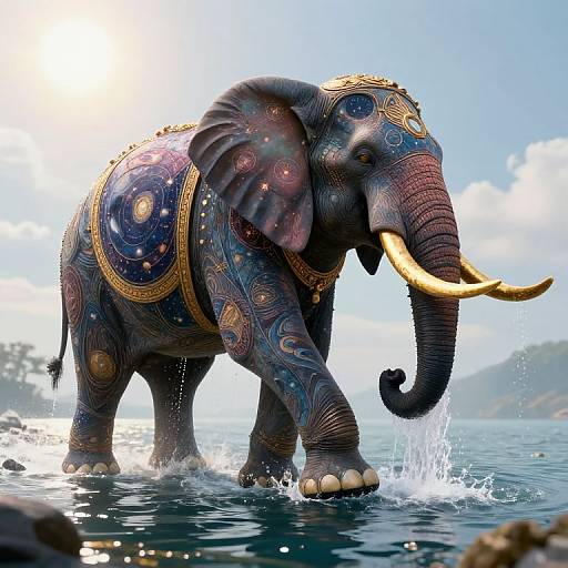 Ethereal Clockwork Elephant in Sky