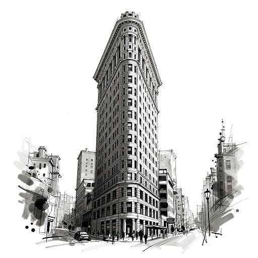 Abstract Black-and-White Flatiron Sketch