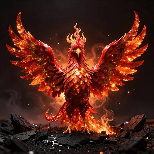 Majestic Ruby Red Phoenix Illustration