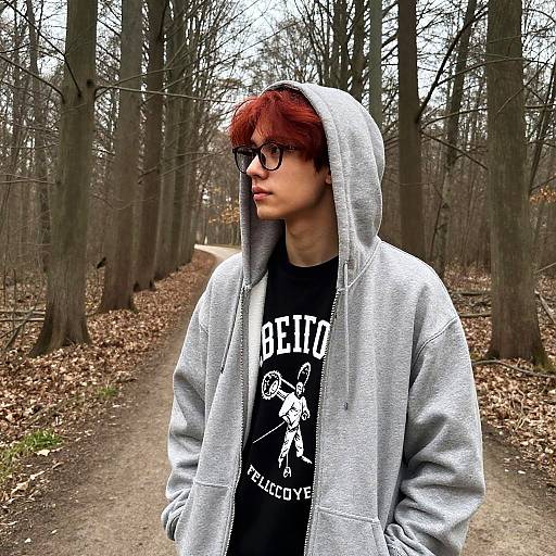Young Person in Forest with Red Hair
