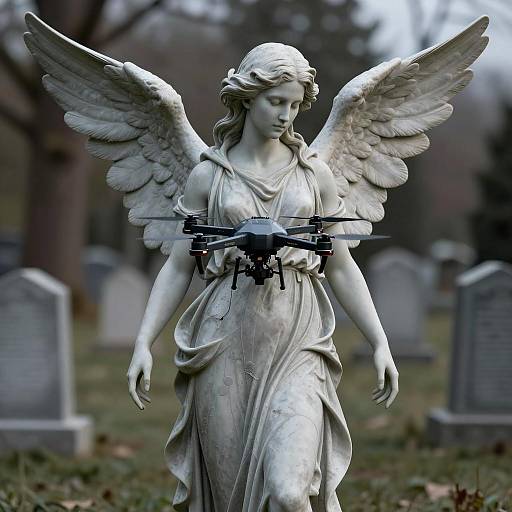 Angel Statue with Drone in Cemetery