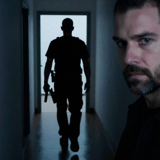 Intense Blue-Tinted Corridor Scene