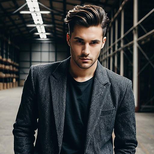 Male Model Comb Over in Industrial Setting