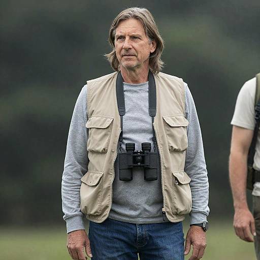 Middle-Aged Man with Camera and Binoculars