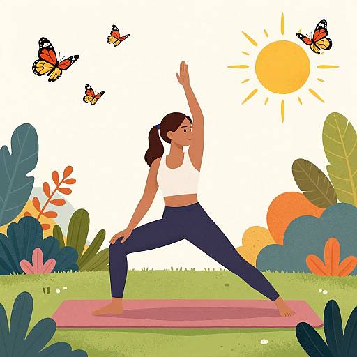 Serene Woman Yoga with Butterflies